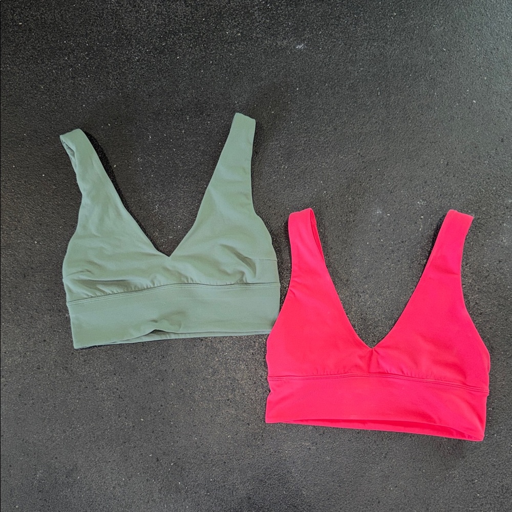 Green and Pink V-Neck Sports Bras LuLu set of 2